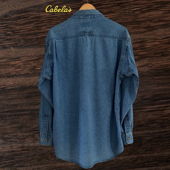 Cabela's Men's Tall 100% Cotton Long Sleeve Thick Blue Denim Button Down Shirt - Picture 2 of 7